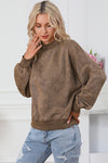 Brown Drop Shoulder Crew Neck Pullover Sweatshirt-Tops-MomFashion