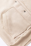 Beige Solid Color Pocketed Button Up Loose Hoodie-Tops-MomFashion