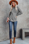 Gray Crew Neck Ribbed Trim Waffle Knit Top-Tops-MomFashion