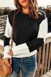 Black Two-Tone Chevron Pullover Sweater-Tops-MomFashion