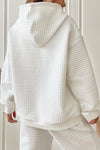 White Quilted Kangaroo Pocket Drawstring Hoodie-Tops-MomFashion