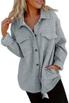 Gray Retro Quilted Flap Pocket Button Shacket-Outerwear-MomFashion