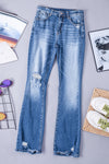 Blue Distressed Flare Jeans-Bottoms-MomFashion