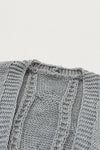 Gray Ribbed Trim Eyelet Cable Knit Cardigan-Tops-MomFashion