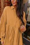 Light French Beige Loose Bishop Sleeve Shirt Dress-Dresses-MomFashion