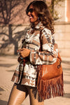 Brown Aztec Print Flap Pocket Button-up Jacket-Outerwear-MomFashion