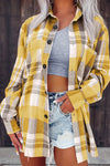 Yellow Plaid Button Up Patch Pocket Shirt-Tops-MomFashion