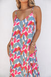 Multicolor Abstract Print Spaghetti Straps Maxi Dress-Dresses-MomFashion