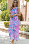 Purple Abstract Floral Print Sleeveless Maxi Dress-Dresses-MomFashion