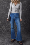 Blue Elastic High Waist Flare Jeans-Bottoms-MomFashion