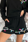 Black Sequin Merry Graphic Pullover and Shorts Outfit-Two Piece Sets/Short Sets-MomFashion