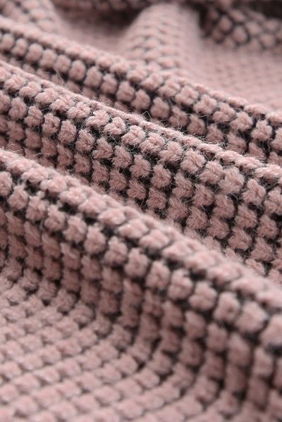 Pink Chunky Waffle Knit Oversized Collar Cardigan-Tops-MomFashion