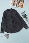 Black Mineral Wash Crinkle Textured Chest Pockets Shirt-Tops-MomFashion