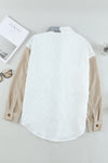 White Color Block Button Shirt with Pocket-Tops-MomFashion