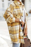 Yellow Plaid Flap Pocket Long Sleeve Shacket-Outerwear-MomFashion