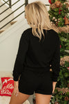 Black Sequin Merry Graphic Pullover and Shorts Outfit-Two Piece Sets/Short Sets-MomFashion