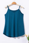 Peacock Blue Spaghetti Strap V-Neck Flowy Tunic Tank Top-Tops-MomFashion