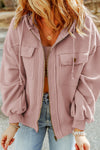 Pink Flap Pocket Drawstring Hood Zip Up Jacket-Outerwear-MomFashion