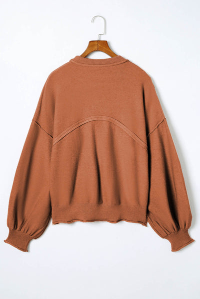 Orange Raw Edge Patch Pocket Exposed Seam Loose Sweater-Tops-MomFashion