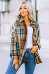 Brown Plaid Color Block Buttoned Shirt with Pockets-Tops-MomFashion