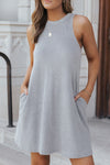 Gray Crisscross Cut-out Back Knit Sleeveless Dress-Dresses-MomFashion