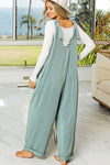 Moonlight Jade Corded Tie Straps V Neck Wide Leg Jumpsuit-Bottoms-MomFashion