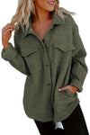 Green Retro Quilted Flap Pocket Button Shacket-Outerwear-MomFashion