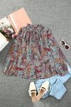 Multicolor Vibrant Floral Tie V Neck Puff Sleeve Blouse-Tops-MomFashion