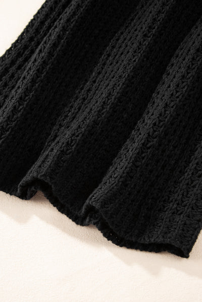 Black Hollow-out Crochet V Neck Sweater-Tops-MomFashion