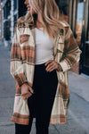 Brown Plaid Print Flap Pockets Long Shacket-Outerwear-MomFashion