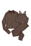 Brown Ribbed Knit 3pcs Sports Set-Activewear-MomFashion