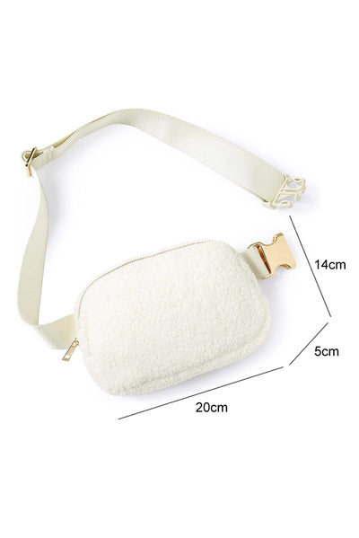 White Sherpa Adjustable Strap Crossbody Bag-Shoes & Bags-MomFashion