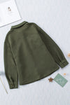 Green Retro Quilted Flap Pocket Button Shacket-Outerwear-MomFashion