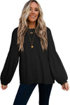 Black Faux Knit Jacquard Puffy Long Sleeve Top-Tops-MomFashion