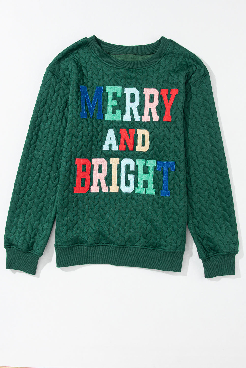 Blackish Green Merry And Bright Cable Knit Pullover Sweatshirt-Tops-MomFashion