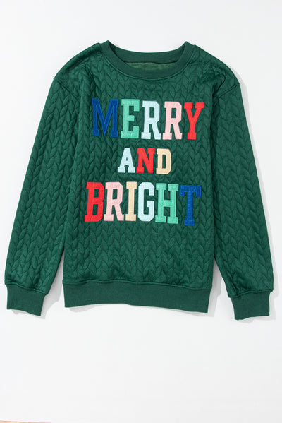 Blackish Green Merry And Bright Cable Knit Pullover Sweatshirt-Tops-MomFashion