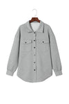 Gray Solid Textured Flap Pocket Buttoned Shacket-Outerwear-MomFashion