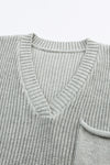 Gray Knitted V Neck Sweater and Casual Pants Set-Loungewear-MomFashion