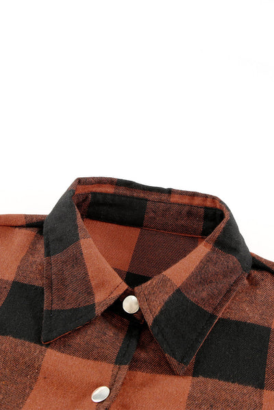 Brown Turn-down Collar Plaid Shirt Coat-Outerwear-MomFashion