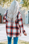 Red Turn down Neck Plaid Pocket Button Closure Coat-Outerwear-MomFashion