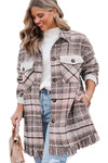 Pink Plus Size Macrame Plaid Coat-Plus Size-MomFashion