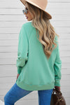 Green French Terry Cotton Blend Pullover Sweatshirt-Tops-MomFashion