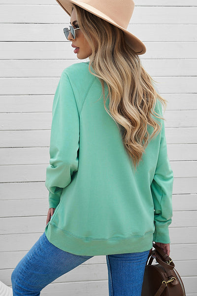 Green French Terry Cotton Blend Pullover Sweatshirt-Tops-MomFashion