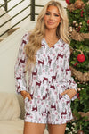 White Christmas Deer Printed Shirt and Shorts Lounge Set-Loungewear & Sleepwear/Sleepwear-MomFashion