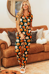 Orange Halloween Pattern Short Sleeve Shirt Pajama Set-Loungewear & Sleepwear/Sleepwear-MomFashion