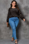 Black Plus Size Sequin Patchwork Crew Neck Long Sleeve Top-Plus Size-MomFashion