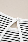 White Striped Print Ribbed Knit Sleeveless Top-Tops-MomFashion