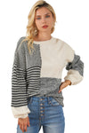 Black Neutral Colorblock Tie Back Sweater-Tops-MomFashion