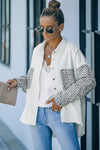 White Contrast Leopard Denim Jacket-Outerwear-MomFashion