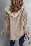 Khaki Patchwork Hooded Corduroy Shacket-Outerwear-MomFashion